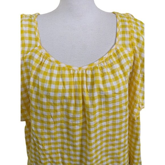 Old Navy Linen Blend Top Blouse Womens Plus 2X Yellow Gingham Tie Back Peasant - Picture 5 of 10